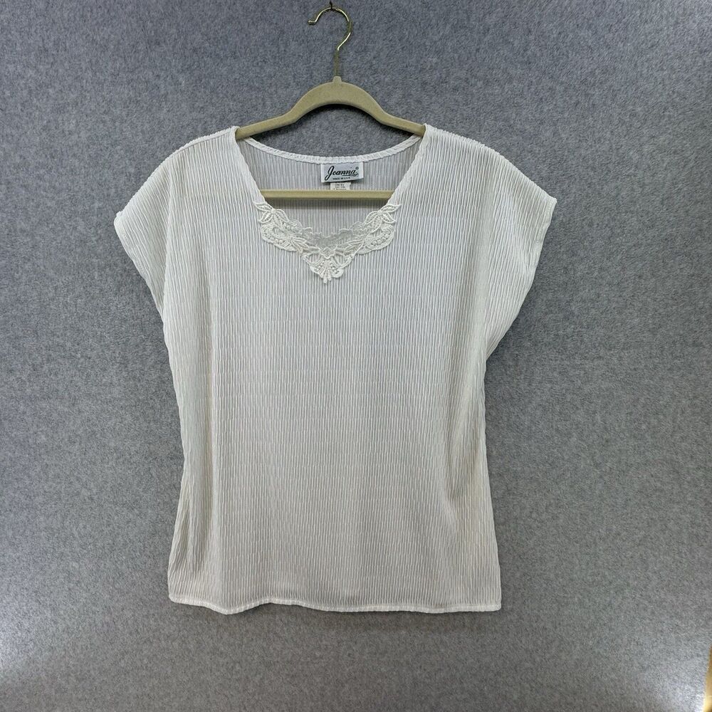 Joanna Blouse Vintage Women White Lace Inset‎ USA SZ Medium